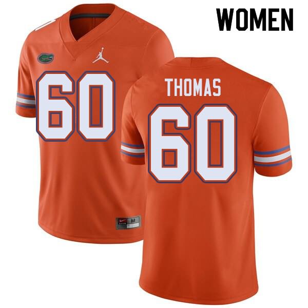 Women's NCAA Florida Gators Da'Quan Thomas #60 Stitched Authentic Jordan Brand Orange College Football Jersey WKM2465BZ